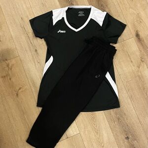 ASICS Workout Pants and Top Joggers Black Athletic Outfit Bundle Size M L